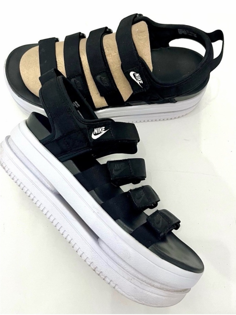Nike Kids Black Strappy Platform Sandals with White Sole